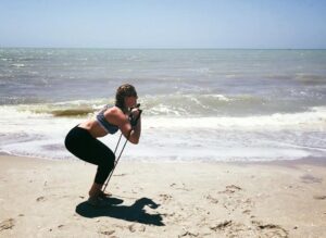 Fitness Cable Squat Press on Beach